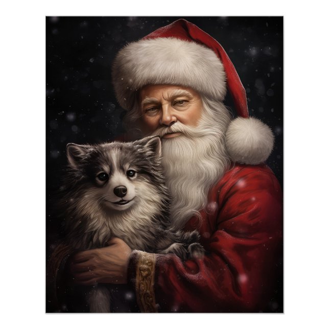 Póster Alaskan Malamute con Navidades de Santa Claus (Anverso)