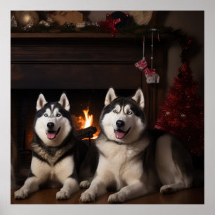 Póster Alaskan Malamute junto a los Navidades de la chime