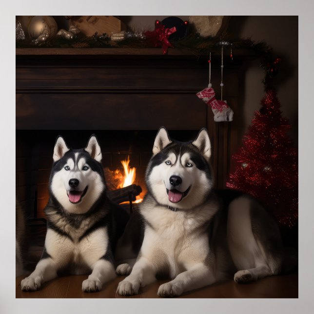 Póster Alaskan Malamute junto a los Navidades de la chime (Frente)