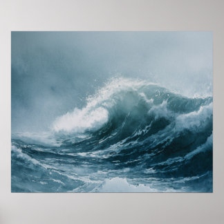 Póster Alaskan Stormy Seas Watercolor