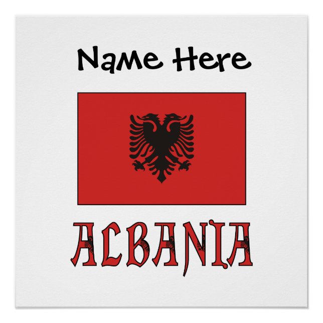 Póster Albania Bandera Albanesa Texto Personalizado (Anverso)