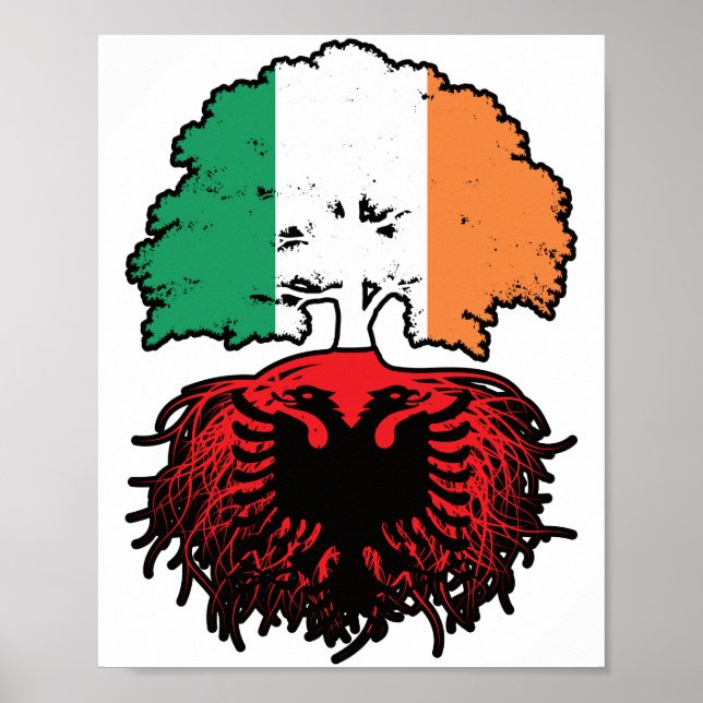 Póster Albania Bandera de raíces de árboles de Irlanda ir (Frente)