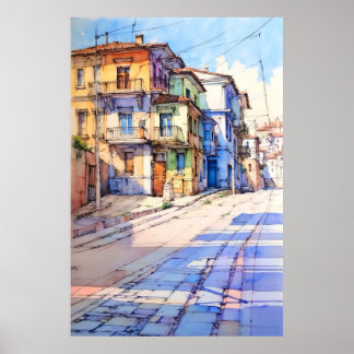 Póster Albania Tirana Old Street Painting