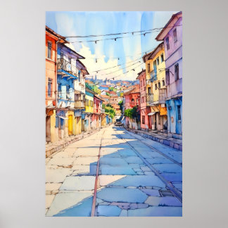 Póster Albania Tirana Old Street Painting