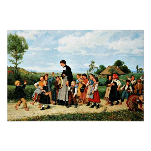 Póster Albert Anker - Der Schulspaziergang (Anverso)