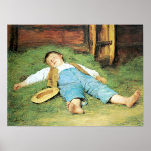 Póster Albert Anker, Schlafender Knabe im Heu