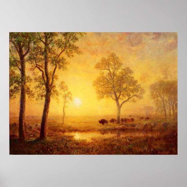 Póster Albert Bierstadt - Atardecer En La Montaña (Frente)