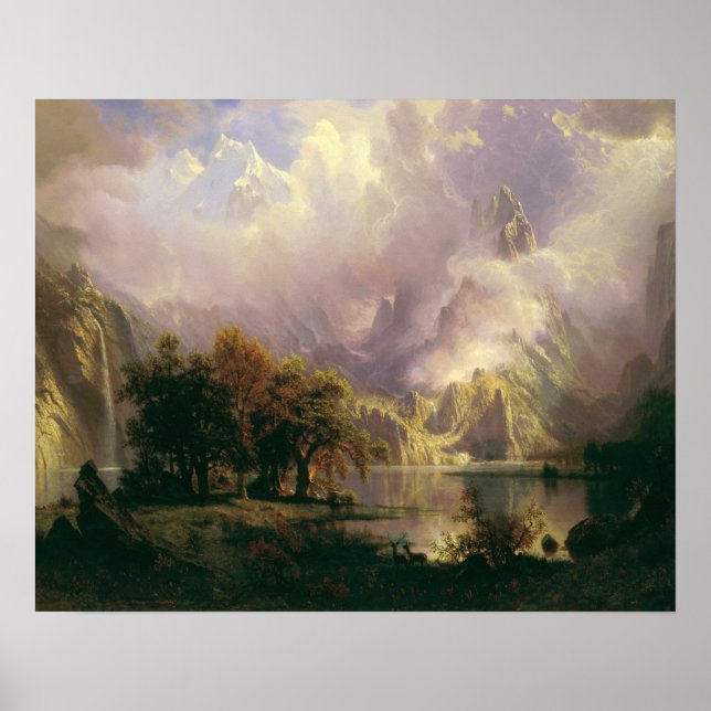 Póster Albert Bierstadt - Paisaje de las Montañas Rocosas (Frente)