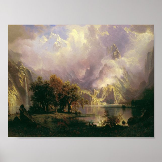 Póster Albert Bierstadt - Paisaje de las Montañas Rocosas (Frente)