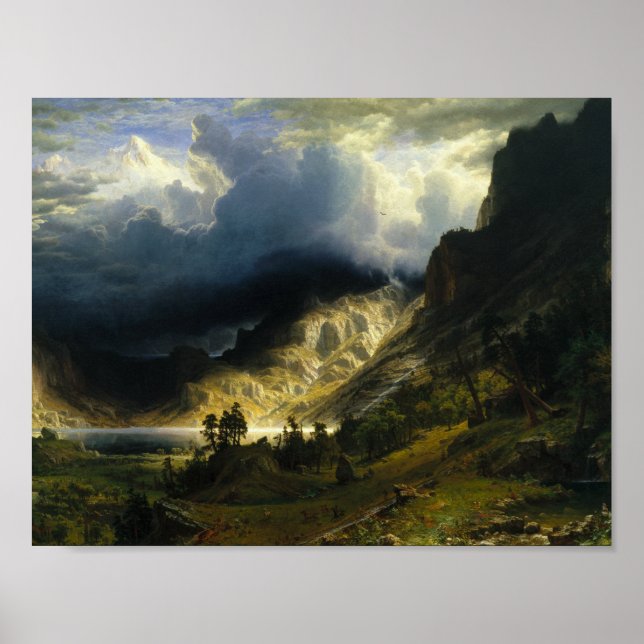 Póster Albert Bierstadt - Una tormenta en las montañas ro (Frente)