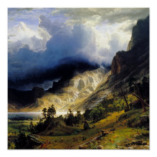 Póster Albert Bierstadt Una tormenta en las montañas roco (Anverso)