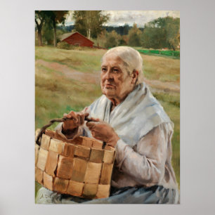 Póster Albert Edelfelt - anciana con una canasta de espin
