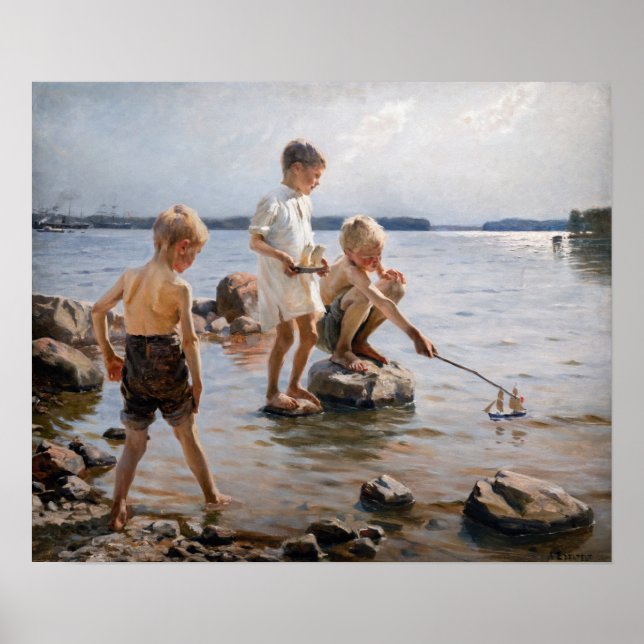 Póster Albert Edelfelt - Boys Playing on the Shore (Frente)