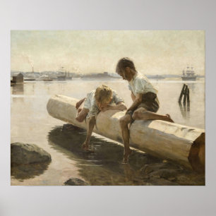 Póster Albert Edelfelt - Dos niños en un tronco