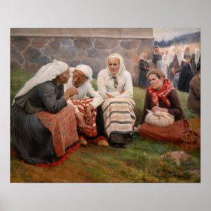 Póster Albert Edelfelt - Mujeres fuera de la iglesia