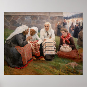 Póster Albert Edelfelt - Mujeres fuera de la iglesia
