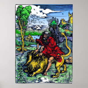 Póster Albrecht Dürer "Samson que mata al león" 1498