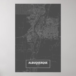 Póster Albuquerque, Nuevo México (blanco sobre negro)