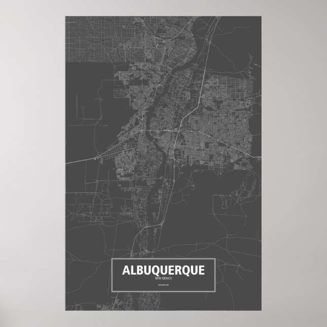 Póster Albuquerque, Nuevo México (blanco sobre negro) (Frente)
