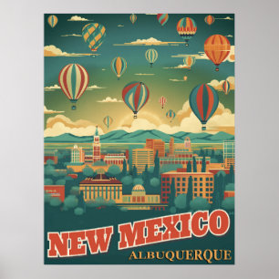 Póster Albuquerque, Nuevo México con globo aerostático