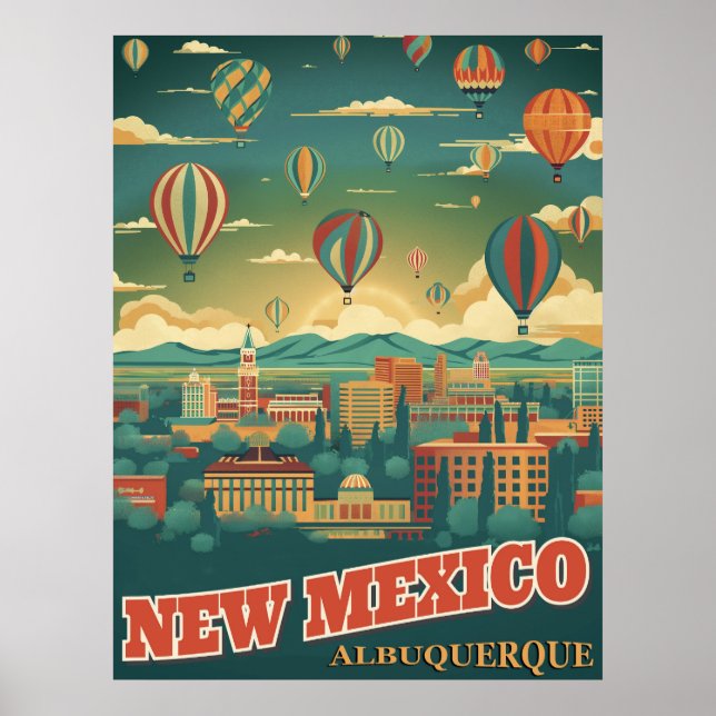 Póster Albuquerque, Nuevo México con globo aerostático (Frente)