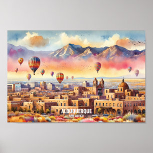 Póster Albuquerque Nuevo México Lugares de Viaje acuarela