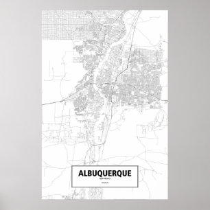 Póster Albuquerque, Nuevo México (negro sobre blanco)