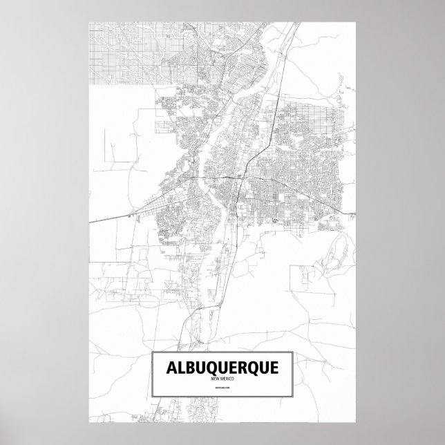 Póster Albuquerque, Nuevo México (negro sobre blanco) (Frente)