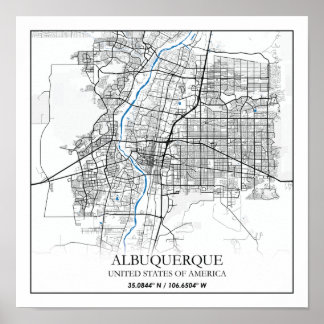 Póster Albuquerque Nuevo México Texas USA Travel City Map