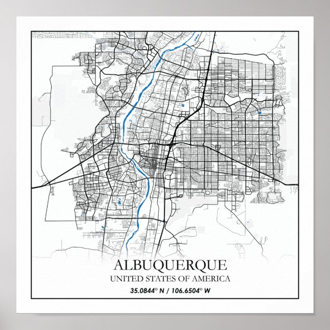 Póster Albuquerque Nuevo México Texas USA Travel City Map (Frente)