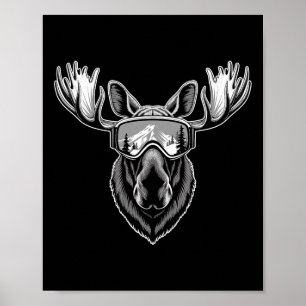 Póster Alce con gafas de esquí esquí snowboarding inviern