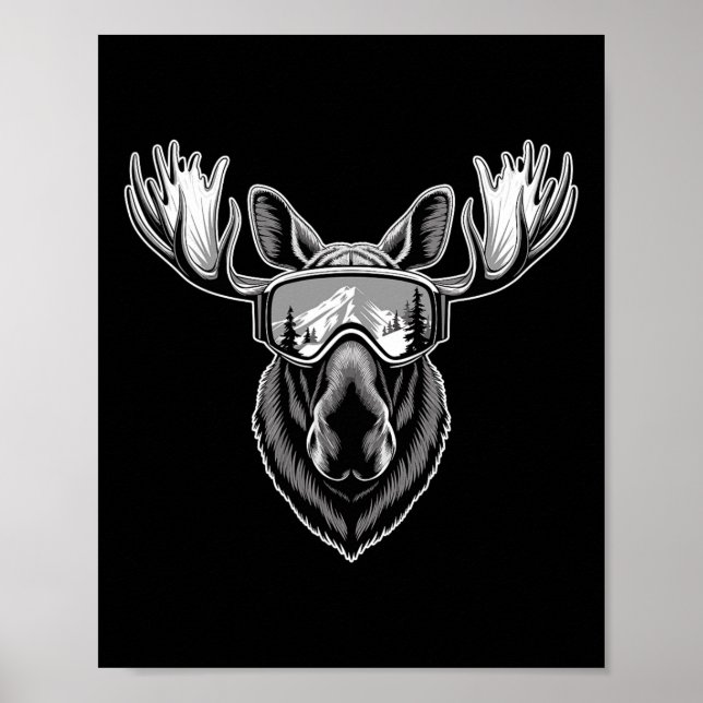 Póster Alce con gafas de esquí esquí snowboarding inviern (Frente)