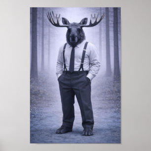 Póster Alce en tirantes clásicos – Retrato del bosque sil