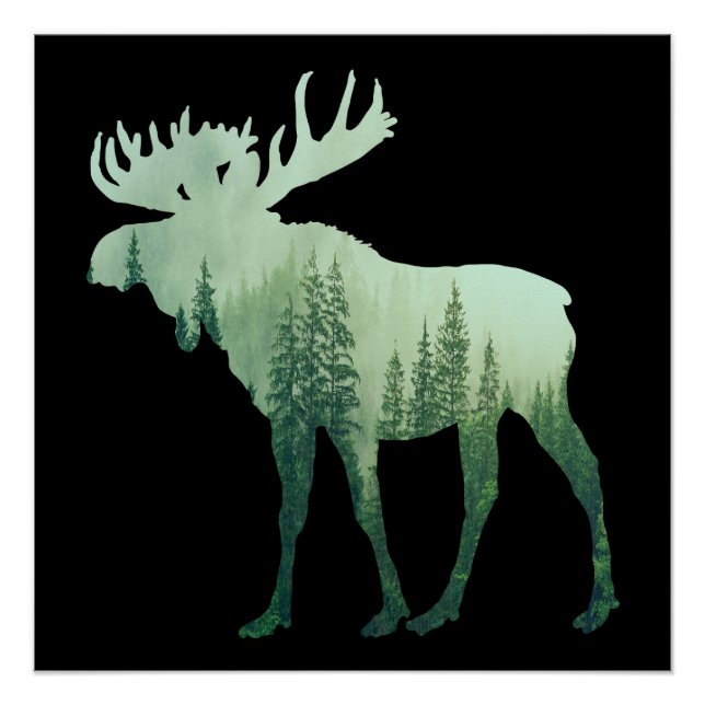 Póster Alces Ciervos Y Bosque Naturaleza (Anverso)