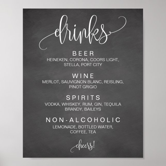 Póster Alcohol Cocktail Drinks Bar Editable Wedding Sign (Frente)
