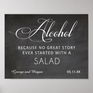Póster Alcohol - gracioso signo de tiza boda