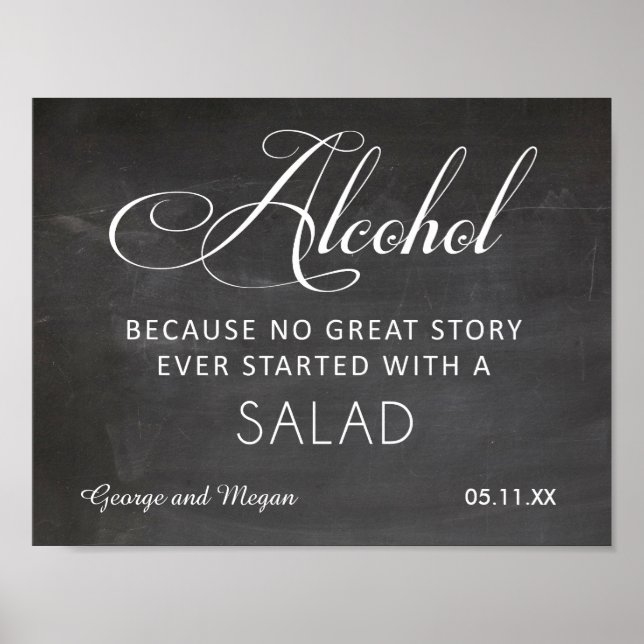 Póster Alcohol - gracioso signo de tiza boda (Frente)