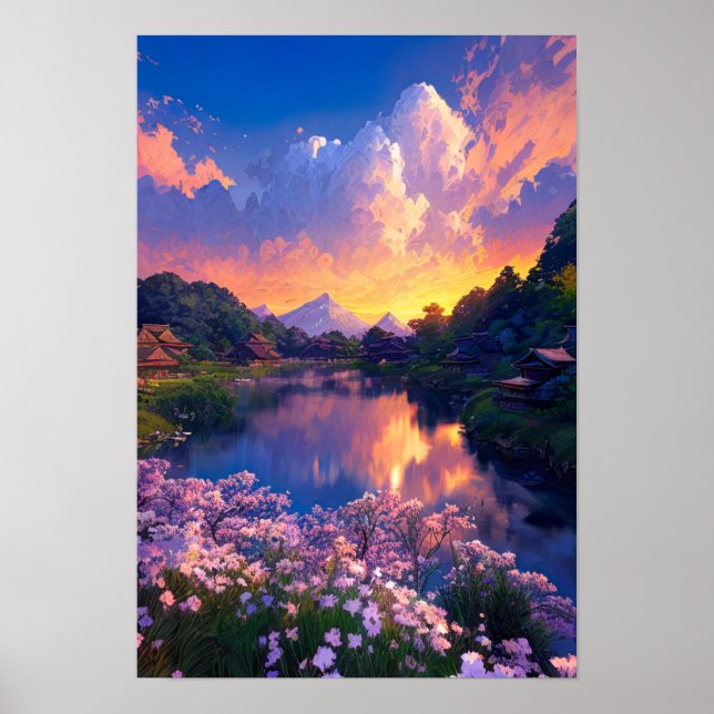 Póster Aldea a orillas del lago (Frente)