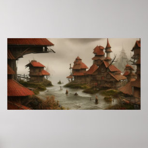 Póster Aldea abstracta demasiado cerca del océano