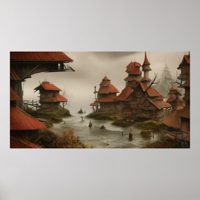Póster Aldea abstracta demasiado cerca del océano (Frente)