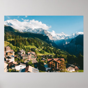 Póster Aldea alpina suiza Wengen