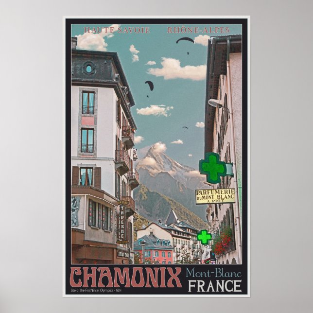Póster Aldea de Chamonix (negro) (Frente)
