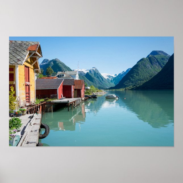 Póster Aldea de Fjærland, fjord, poster de Noruega (Frente)