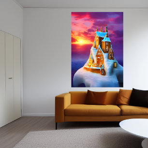 Póster Aldea de Gingerbread en un iceberg   Poster de art