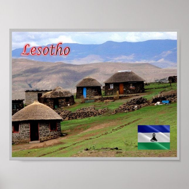 Póster Aldea de las Montañas - Lesotho - Panorama (Frente)