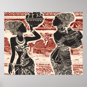 Póster Aldea de las mujeres africanas de la tribu de las 
