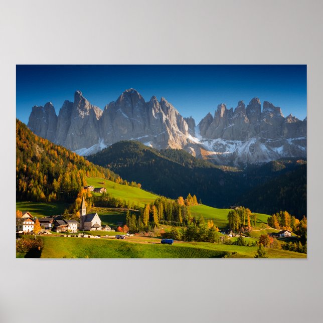 Póster Aldea de los Dolomitas en el poster otoño (Frente)