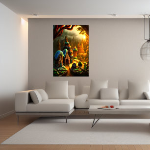 Póster Aldea de pan de jengibre en el bosque   Poster de 