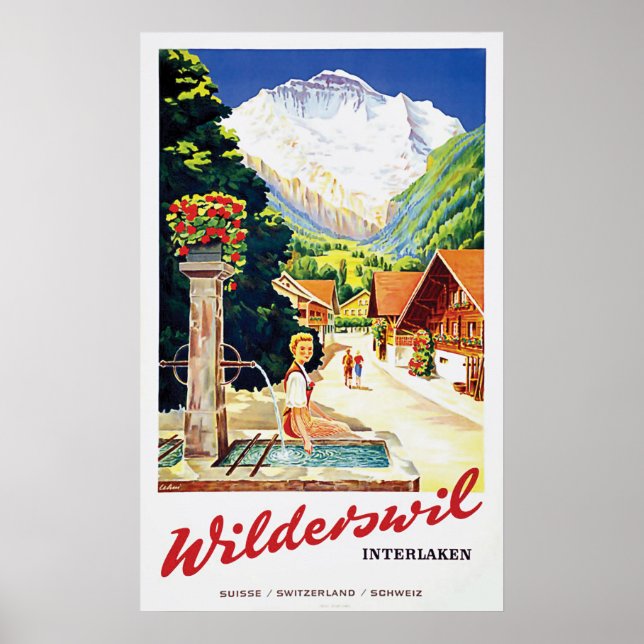 Póster Aldea de Wilderswil, Interlaken, Suiza (Frente)