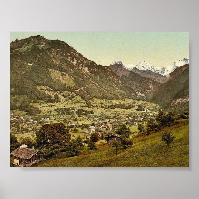Póster Aldea de Wilderswil, Schynige Platte, con monte Ei (Frente)